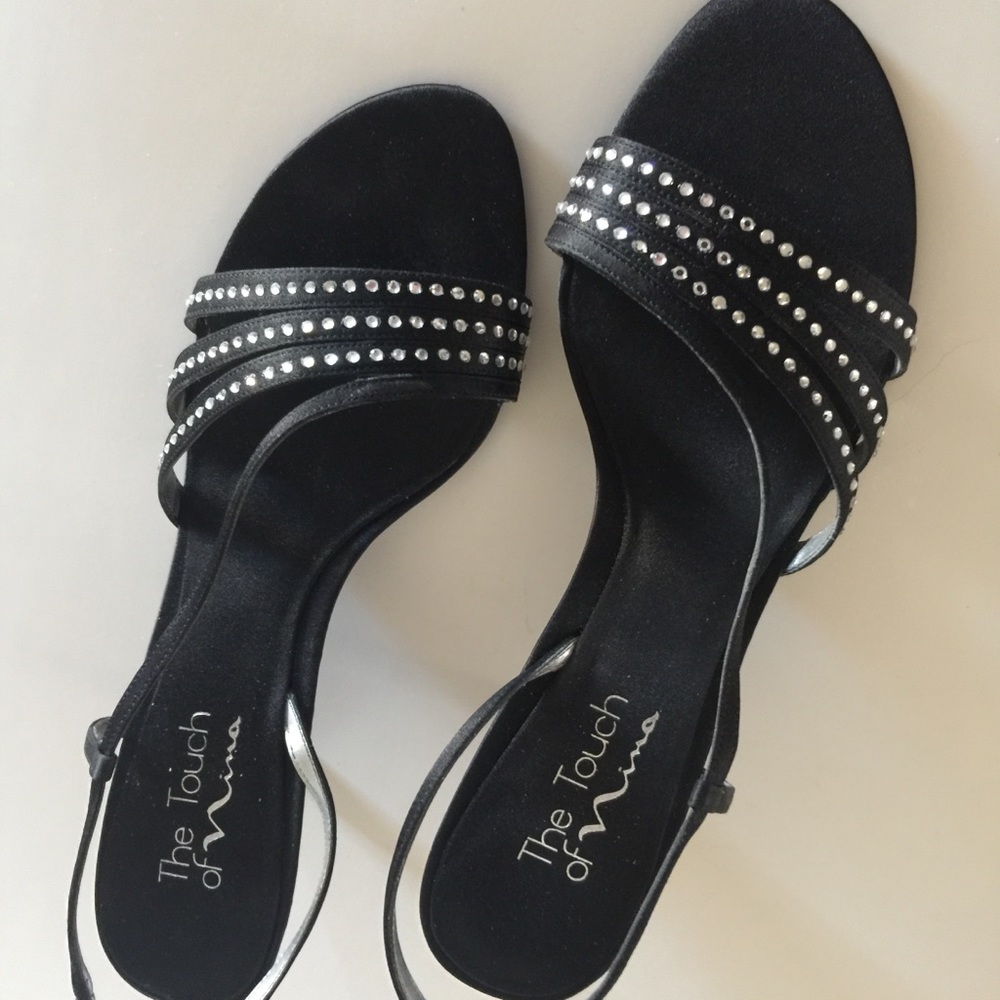 Nina Strappy Rhinstone Black Heels Size 9M
